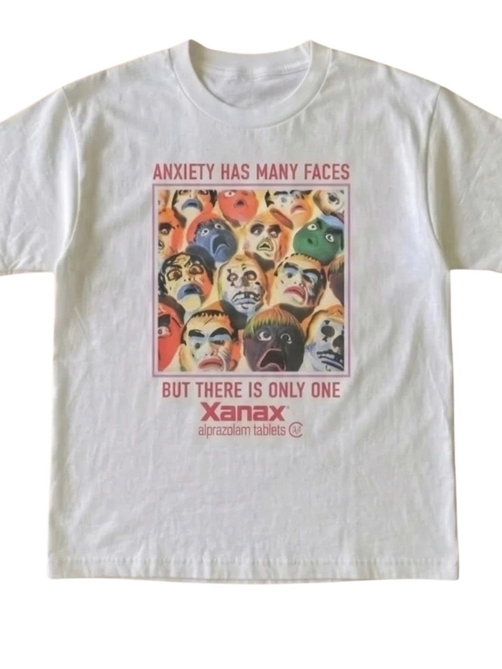 Anxiety Has Many Faces Xanax Promo Graphic White Tshirt